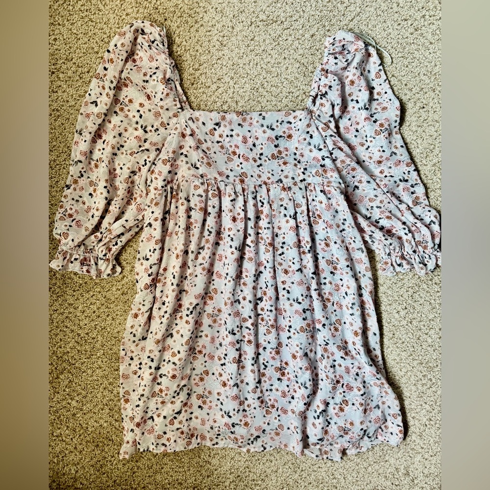 Blue Rain Floral Smocked Asymmetrical Dress